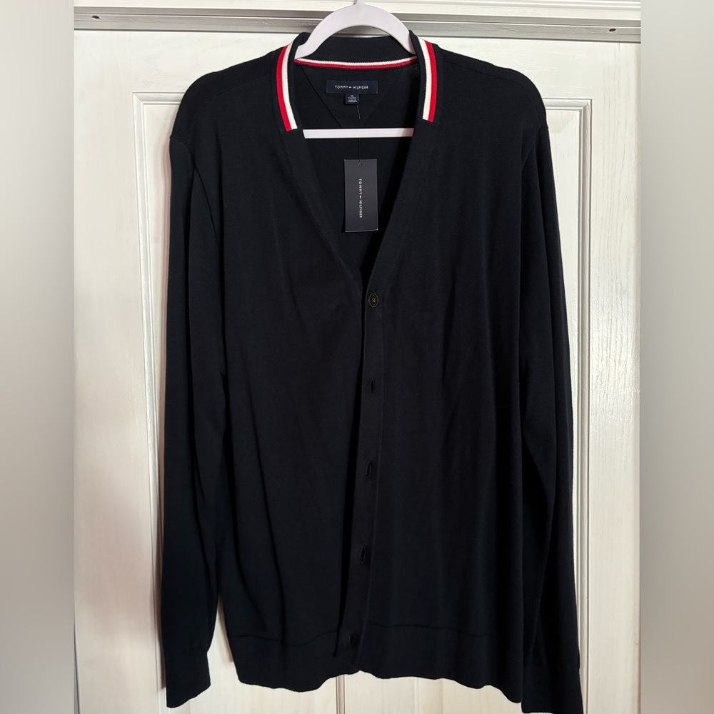 New Tommy Hilfiger button-down navy sweater xl tall